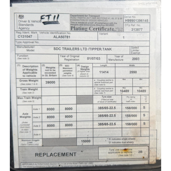 2003 SDC Waste Tanker in Vacuum Tankers Trailers