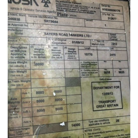 2012 SAYERS ROAD TANKER GP TANK in Food & Chemical Tankers Trailers