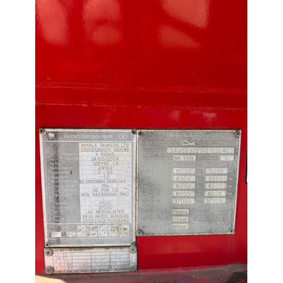 2004 WHALE WASTE DISPOSAL TANKER in Vacuum Tankers Trailers