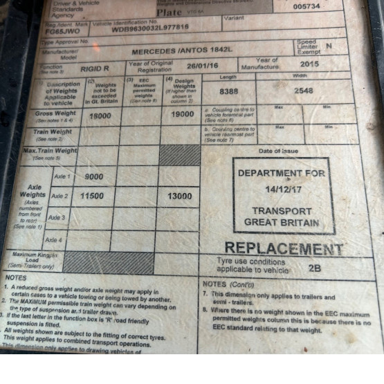 2016 MERCEDES ANTOS 1842 BLUETEC 6 in Other Rigid Vehicles