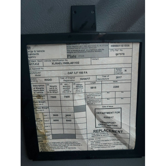 2017 DAF LF150 ROAD SWEEPER in Truck Mounted Sweepers