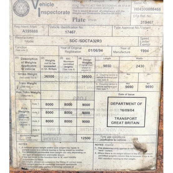 1994 SDC / VALLELEY  in Vacuum Tankers Trailers
