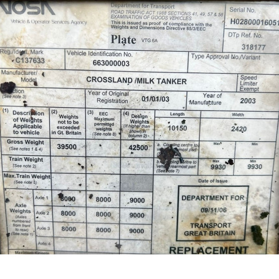 2003 Crossland  in Food & Chemical Tankers Trailers