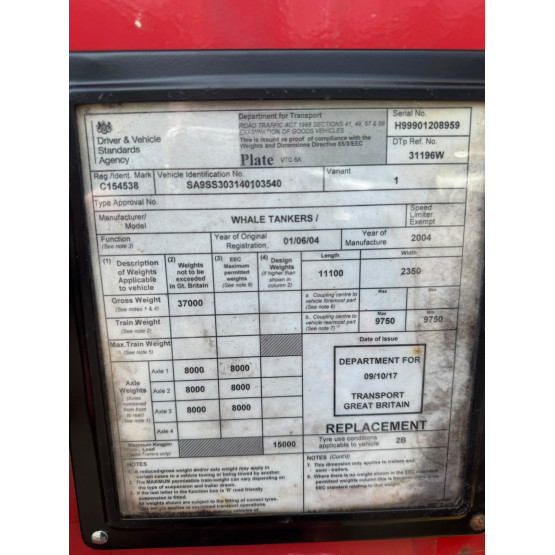 2004 WHALE WASTE DISPOSAL TANKER in Vacuum Tankers Trailers