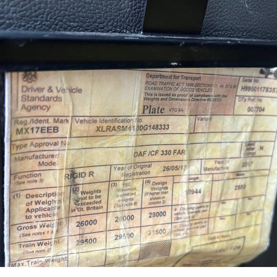 2017 DAF CF330 in Curtain Siders Rigid Vehicles