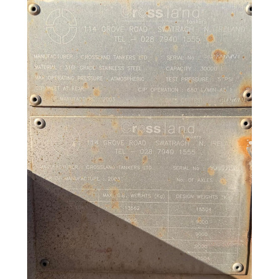 2003 Crossland GP in Food & Chemical Tankers Trailers